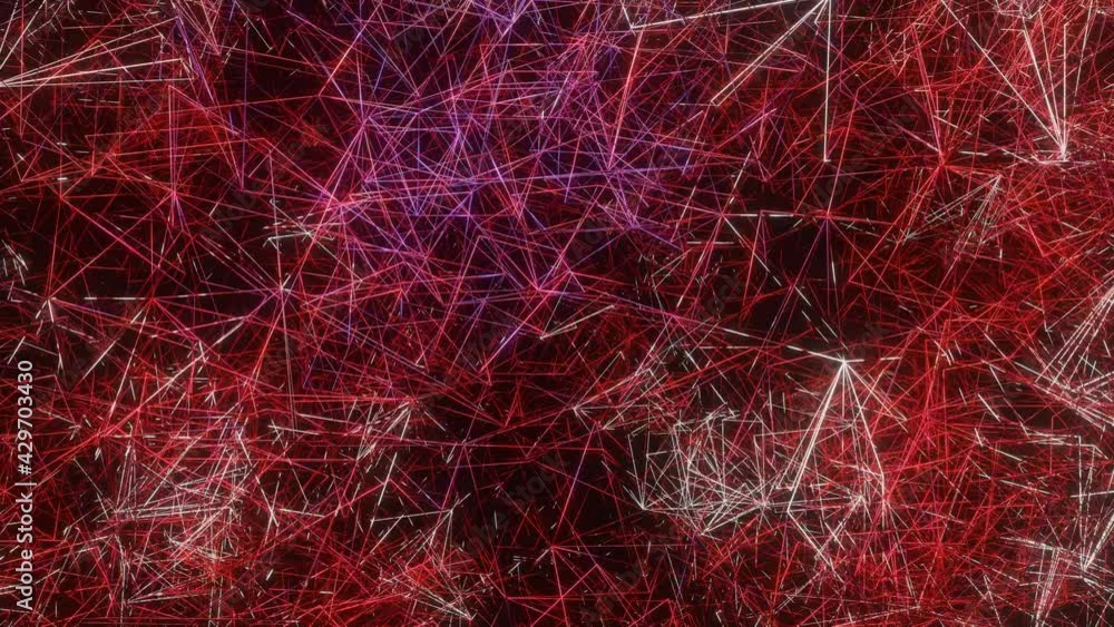 Poster 3d moving mesh with red and white glow on a black background. looped animated background. 3d render