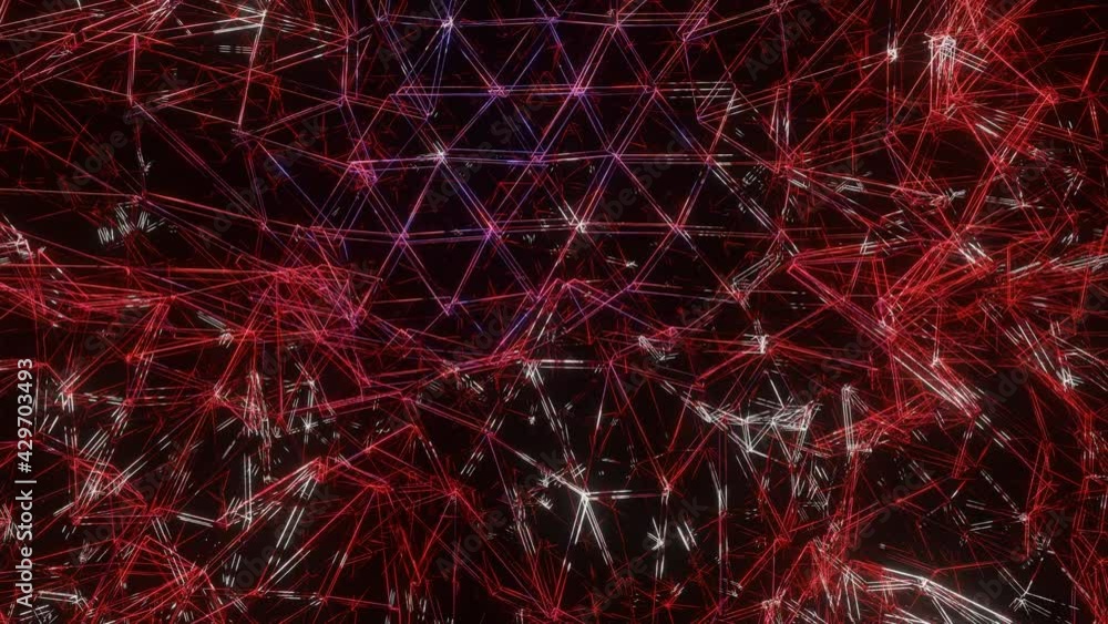 Aufkleber 3d moving mesh with red and white glow on a black background. looped animated background. 3d render