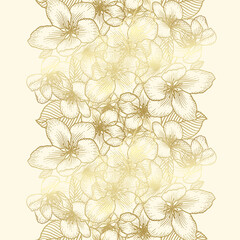 Golden seamless floral pattern, botanical vector background illustration
