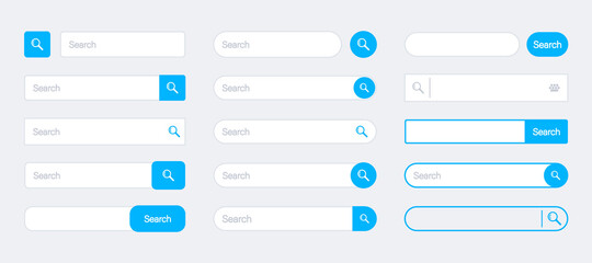 Search Bar for ui, app, design and web site. Www search boxes template vector set. Searching panel.Search Address and navigation bar. Collection of search form templates for websites