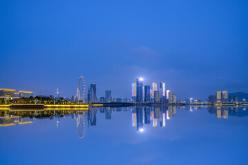 Night skyline of Binhai Cultural Park, Shenzhen, China