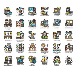 Set of Digital Nomad thin line and pixel perfect icons for any web and app project.
