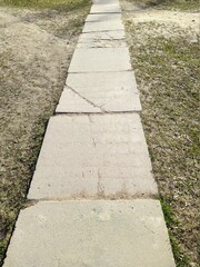 path in the park is made of concrete square slabs