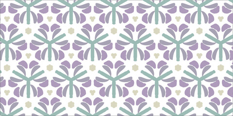 紫と青の花と葉のパターンの背景イラスト

