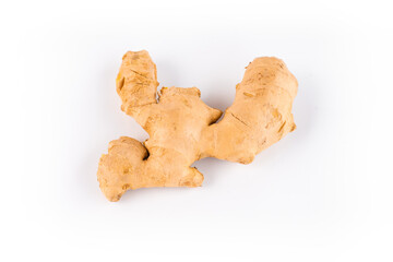 Fresh ginger root on white background