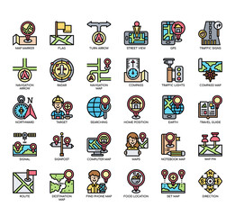 Set of Maps and Navigation thin line and pixel perfect icons for any web and app project.