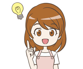 ひらめくエプロン姿の女性