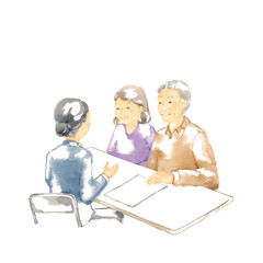 相談に訪れた老夫婦と相談員、書類提出