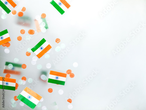 India's Independence Day is August 15. Hindi. National flag on a foggy background. Defocusing