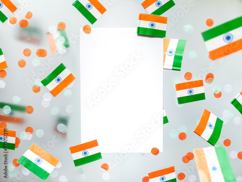 India's Independence Day is August 15. Hindi. National flag on a foggy background. Defocusing