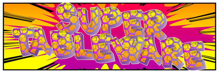 Super Tablewear - Comic book style text. Restaurant event related words, quote on colorful background. Poster, banner, template. Cartoon vector illustration.