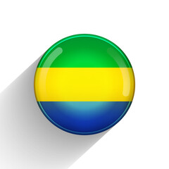 Glass light ball with flag of Gabon. Round sphere, template icon. National symbol. Glossy realistic ball, 3D abstract vector illustration highlighted on a white background. Big bubble