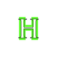 letter H icon with black border in green silhouette, environmentally sustainable style