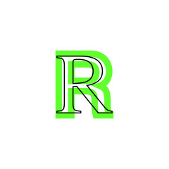 letter R icon with black border in green silhouette, environmentally sustainable style