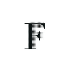 Letter F, uppercase, black color with dotted texture, typewriter character, editable vector