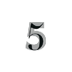number 5 five in black with dotted texture, typewriter handwriting, editable vector
