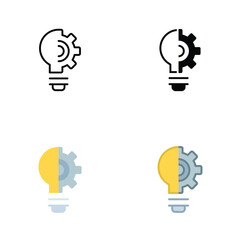 Lightbulb icon in different style. Line, solid, flat, filled outline. Creative solution, lamp symbol, technology, bright, inspiration concept. Vector illustration isolated on white background. EPS 10