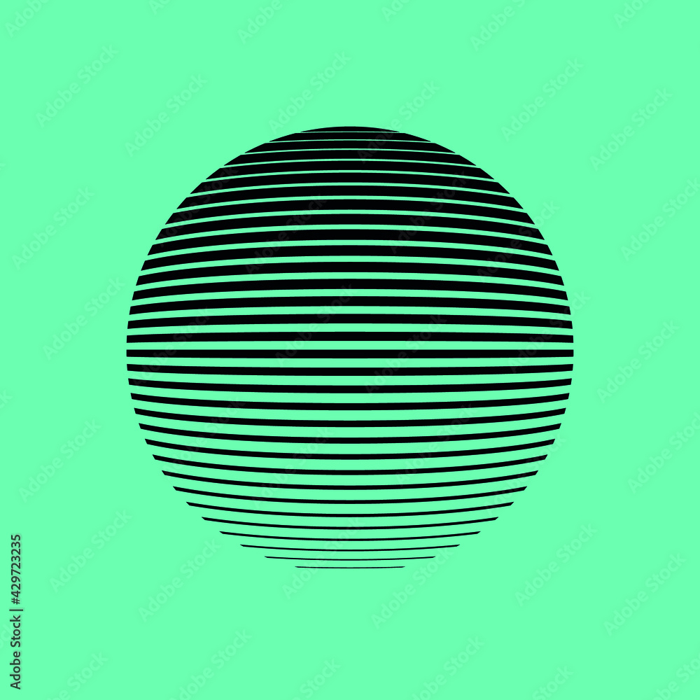 Wall mural circle with texture of horizontal curved lines in black color, editable vector