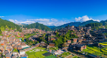 Naklejka premium Qianhu Miao village in Xijiang, Qiandongnan, Guizhou Province, China