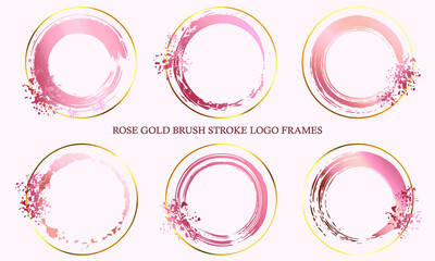 rose gold brush stroke 6 logo frames outline with golden ring and dust particles modern professional creative luxury logo design concepts
