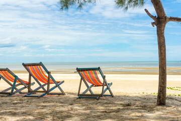 White Sandy Beach of Laem Sala beach which is Flanked On Three Sides By Dry Limestone Hills, Thailand.