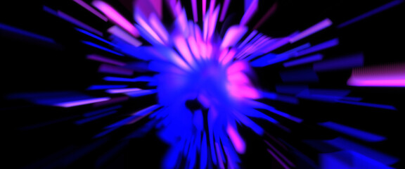 Light particle trails. Light explosion star with glowing particles and lines. Beautiful moving abstract rays background.