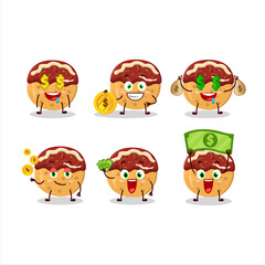 Takoyaki cartoon character with cute emoticon bring money