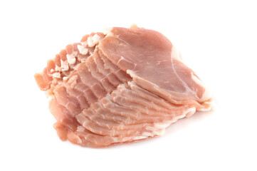 Slices of thin Pork Loin isolated on white background.