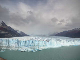 Glacier amongst the icebergs in snowy windswept El Chalten