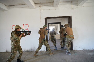 military troops in action urban environment