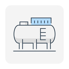 Oil gas tank vector icon. Industrial container for storage natural gas, petroleum liquid i.e. crude, gasoline, diesel. For refinery, manufacturing, production industry in factory, petrochemical plant.