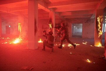 military troops in action urban environment