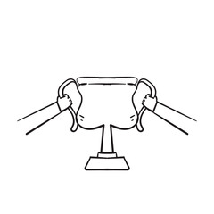 hand draw doodle hand holding trophy icon illustration vector isolated