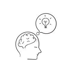 hand drawn doodle people brain bulb symbol for thinking idea. isolated vector