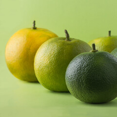 sour orange or bitter orange, also called seville, bigrade or marmalade orange, high vitamin C citrus fruit isolated on a light green background