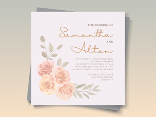 Wedding invitation template with soft color blooming flower
