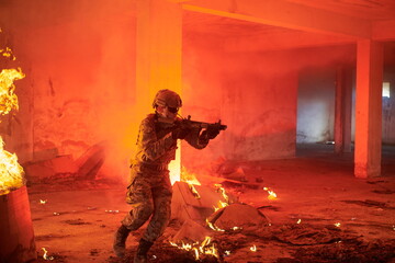 military troops in action urban environment