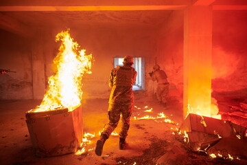 military troops in action urban environment