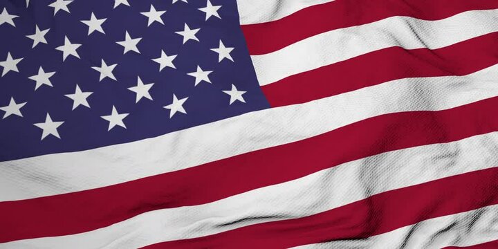 Full frame close-up on a waving flag of the USA in 3D rendering.