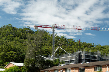  Construction progress. Concrete Pump on new building site. Gosford, Australia. March 30, 2021. 56-58 Beane St. Part of a series.