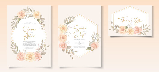 Wedding invitation template with soft color blooming flower