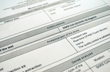 Form certificate of negative covid PCR test. Certificate of a SARS-CoV2 antigen test