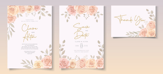 Fototapeta na wymiar Wedding invitation template with soft color blooming flower
