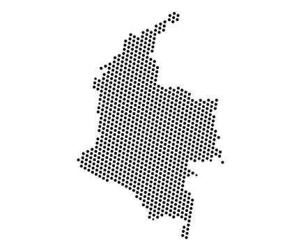 Abstract map of Colombia dots planet, lines, global world map halftone concept. Vector illustration eps 10.