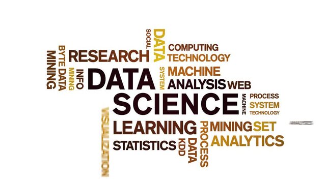 4k Data Science Animated Tag Word Cloud;Text Design big data Animation typography seamless loop.