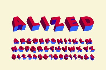 Obraz premium retro font, abstract alphabet, letters and numbers, blue and orange style
