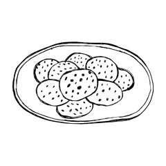 Plate of cookies. Hand drawn illustration isolated on white background