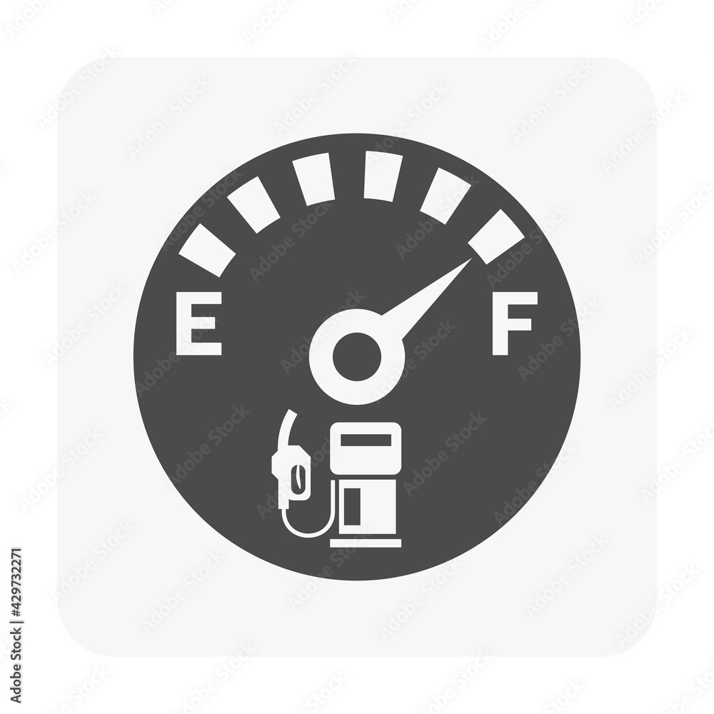 Wall mural Fuel gauge vector icon. Measurement tool, equipment or instrument for car vehicle dashboard panel to indicator level, full or empty of power and energy in tank i.e. petrol, gas, gasoline and diesel.