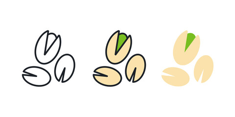 Fototapeta premium Pistachio icon. Linear color flat icons of nuts, contour, shape, outline isolated on white. Thin line. Modern design. Vector set. Healthy food and vitamins