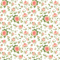  Seamless floral pattern drawn blooming roses with buds